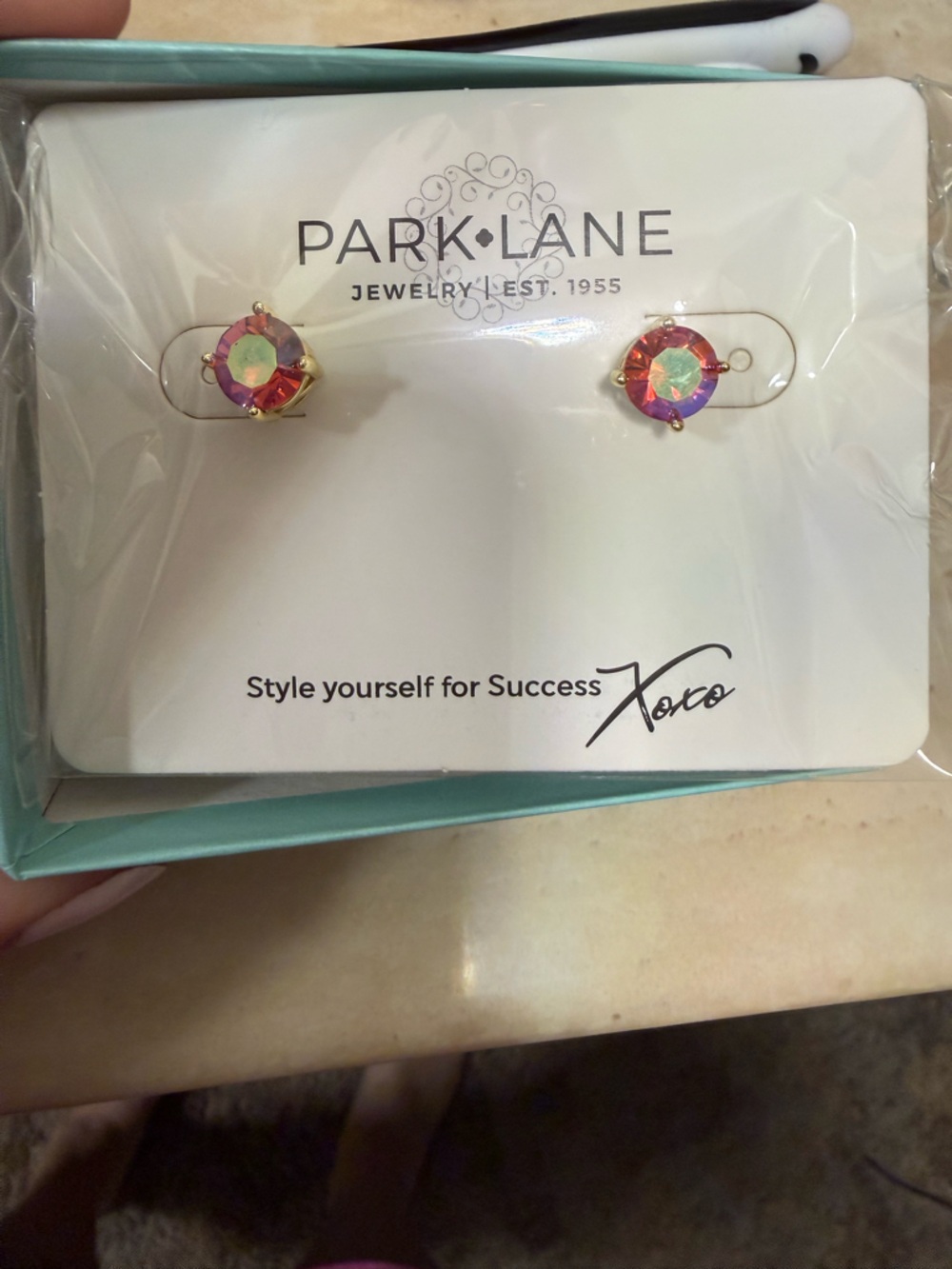 Park Lane Gold-Tone Pink Aurora Crystal Stud Earrings